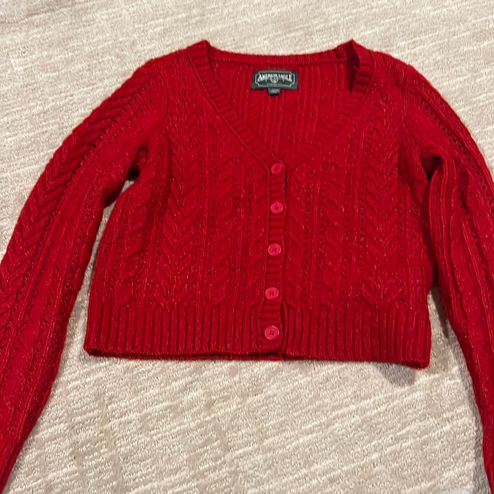 American eagle cable knit cardigan in red